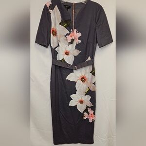 Ted Baker London Charcoal Dress with Pink and White Floral Accents